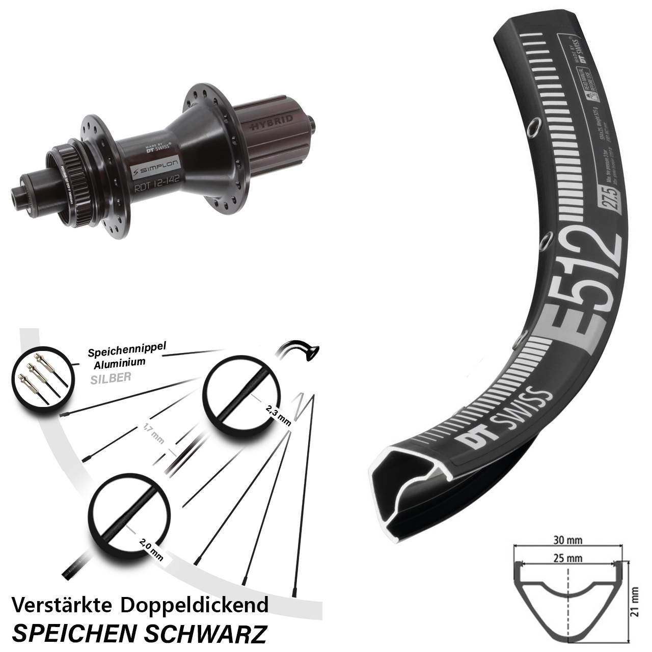DT Swiss E 512-370 Hybrid 27,5 Zoll Hinterrad Centerlock QR 8-11 fach