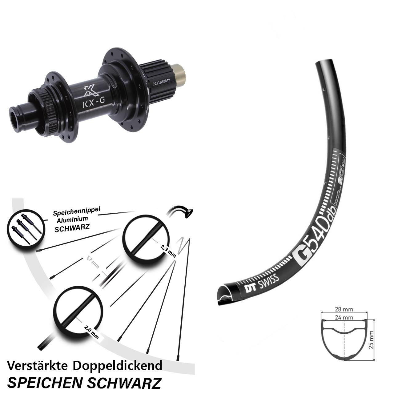 29 Zoll DT Swiss G540 KX-G Steckachse Disc Laufrad 12x142 Shimano Micro Spline