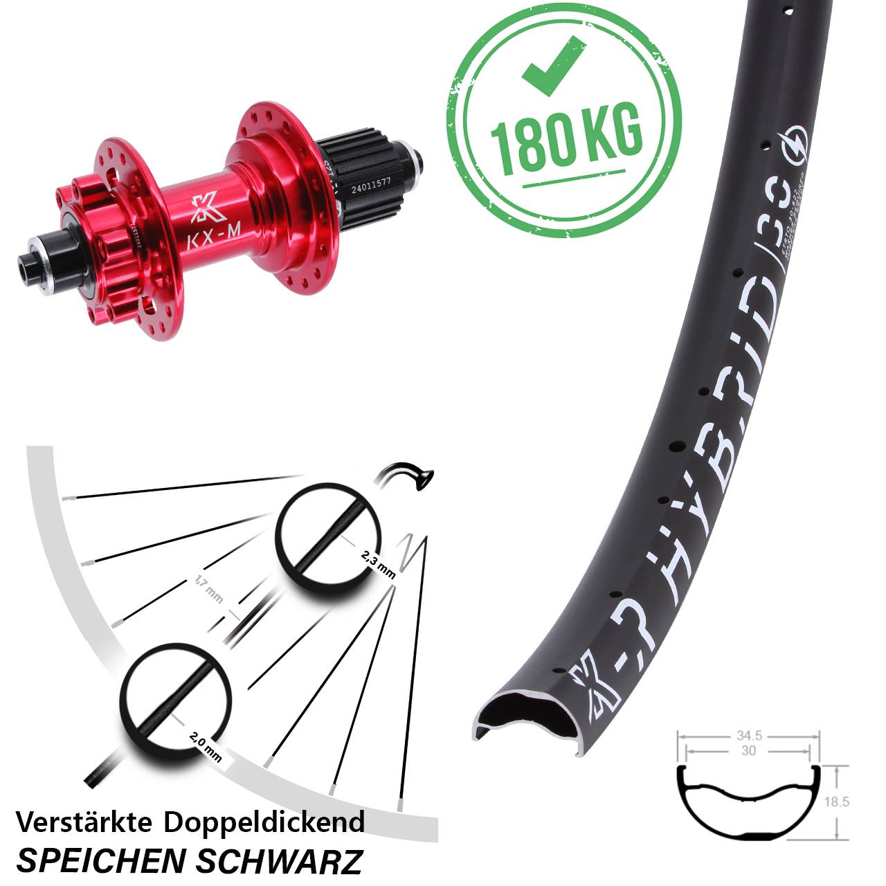KX-MR Hybrid 30 rot 29 Zoll Disc Hinterrad QR Micro Spline