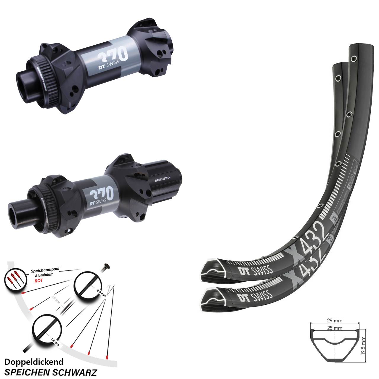 Laufradsatz 29 Zoll DT Swiss X432 370 Straightpull 8-11 fach HG Boost Centerlock