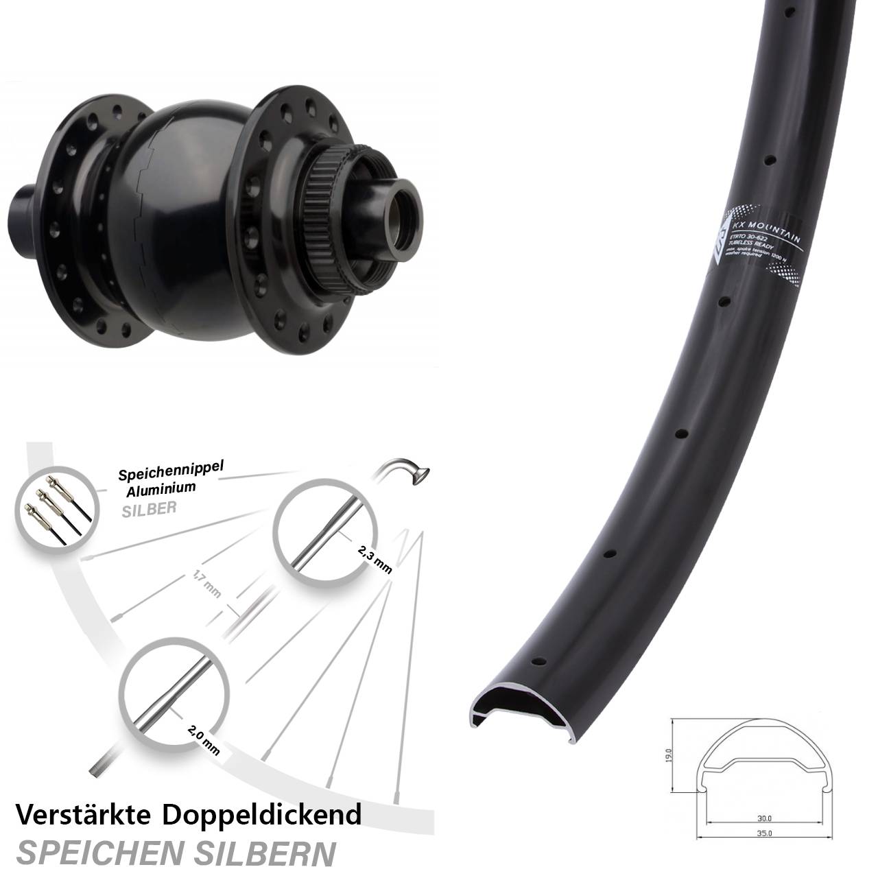 Disc Nabendynamovorderrad 29 Zoll KX Mountain TR SON 28 15x110 Boost