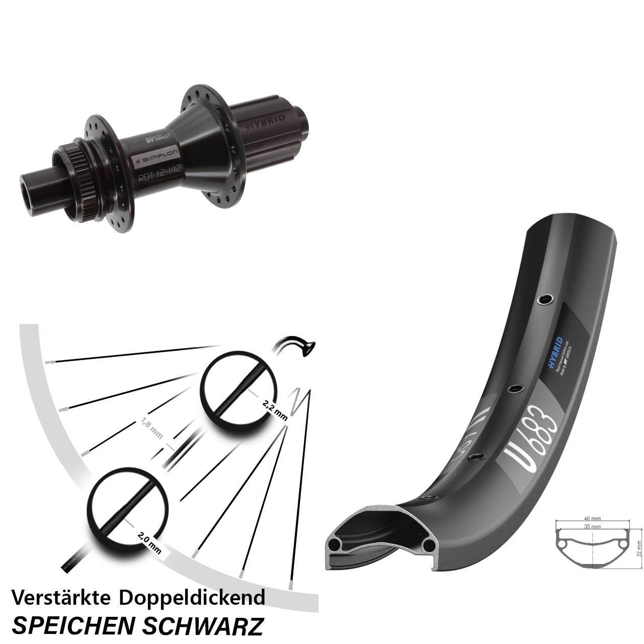 Hinterrad 27,5 Zoll DT Swiss U683-370 Hybrid 8-11 fach 12x142