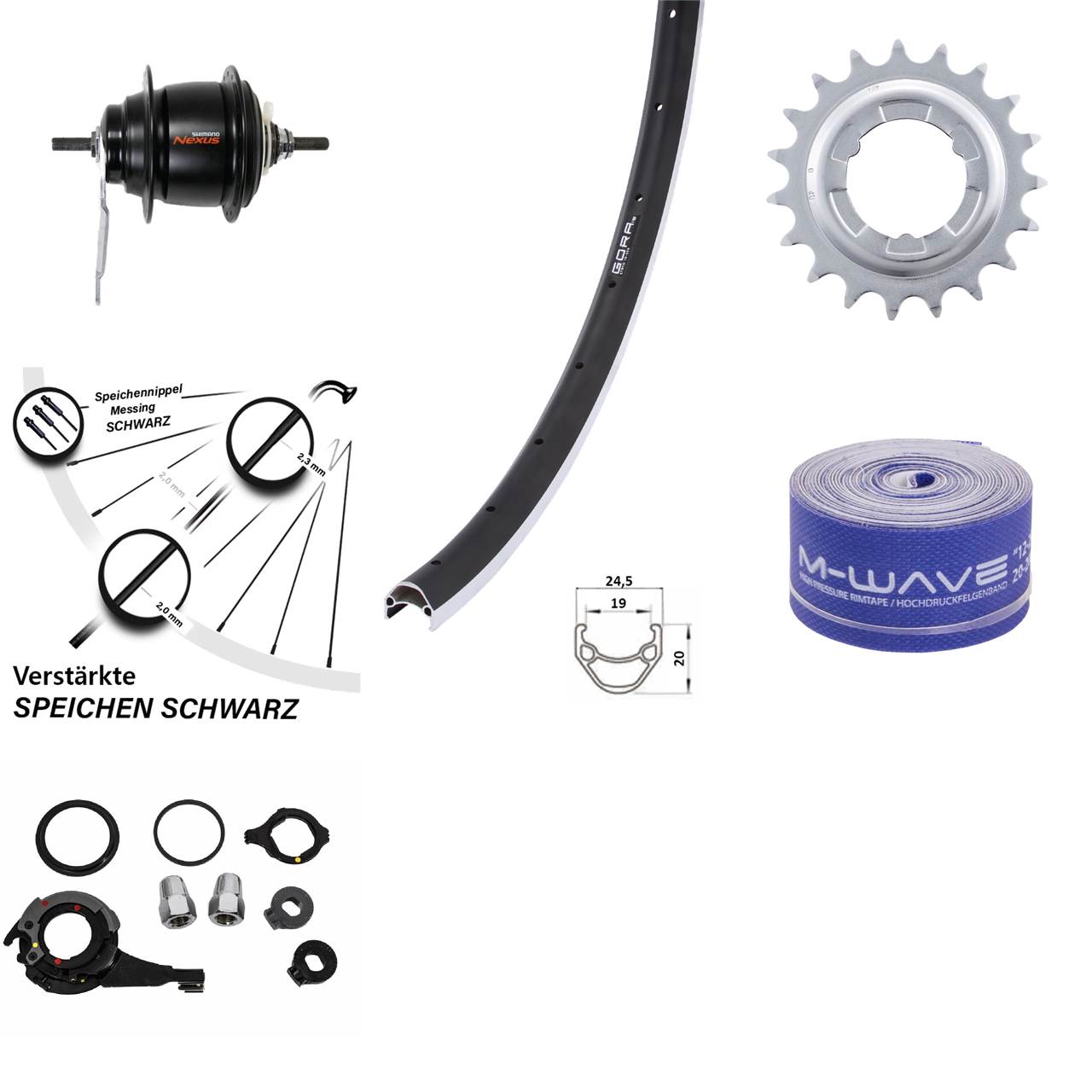 26 Zoll Hinterrad Shimano Nexus 8 Gang Rücktrittbremse Gora 19 schwarz
