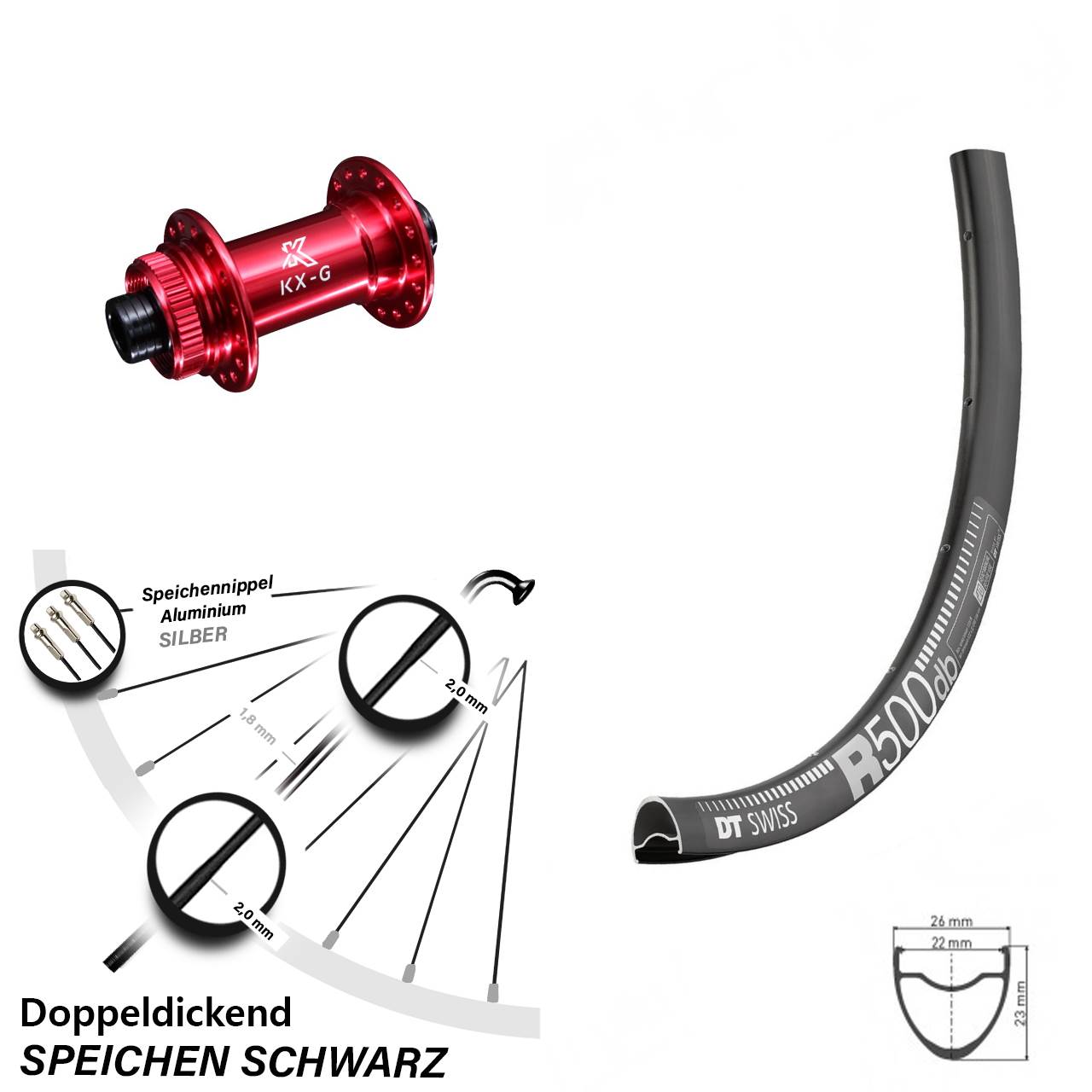 28 Zoll DT Swiss R 500 KX-G rot Vorderrad Centerlock 15x100