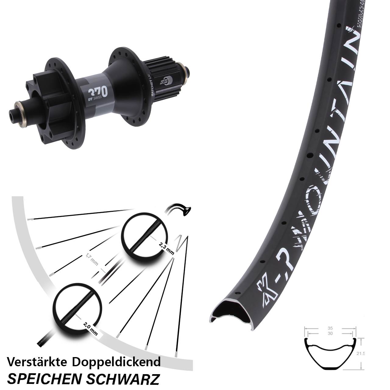 Disc Laufrad 29 Zoll KX-R Mountain DT Swiss 370 Micro Spline QR