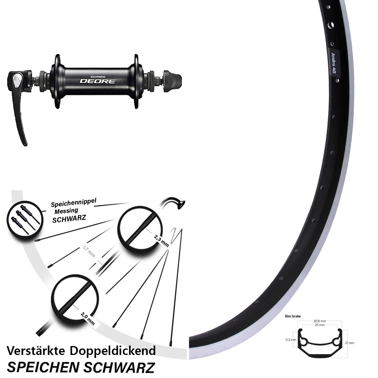 Ryde Andra 40 Vorderrad 28 Zoll verstärkt Shimano Deore