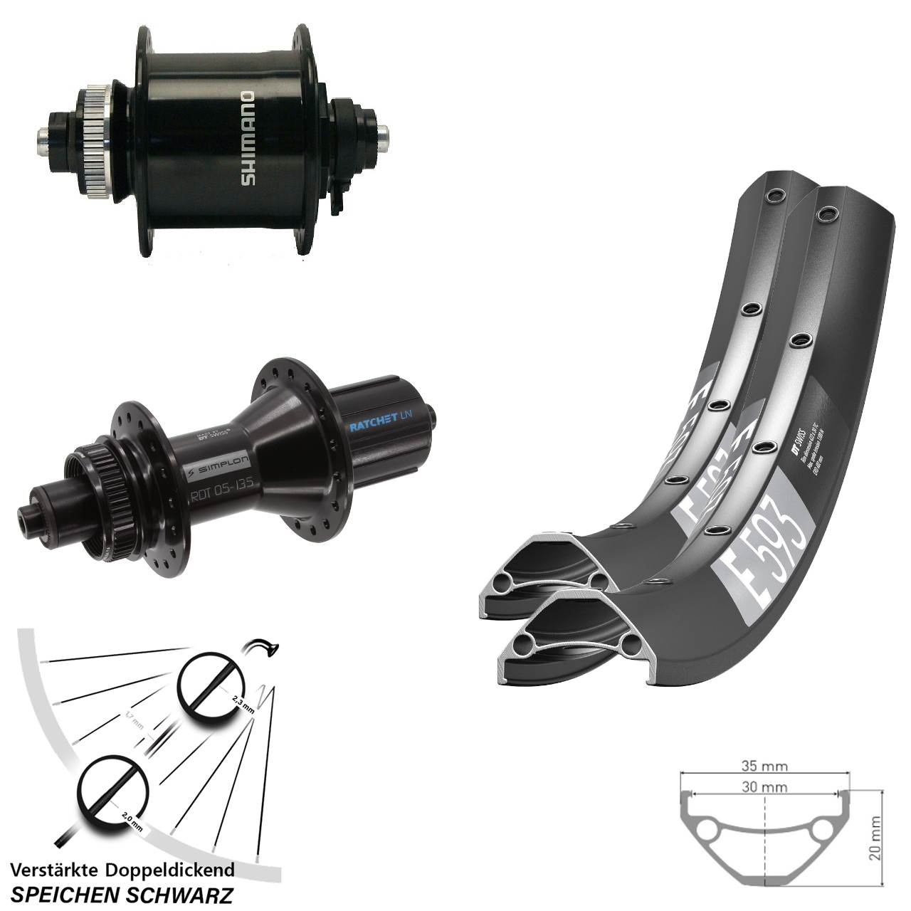 DT Swiss E593-370 Hybrid Shimano DH-UR700 29 Zoll Disc Laufradsatz QR 8-11 fach