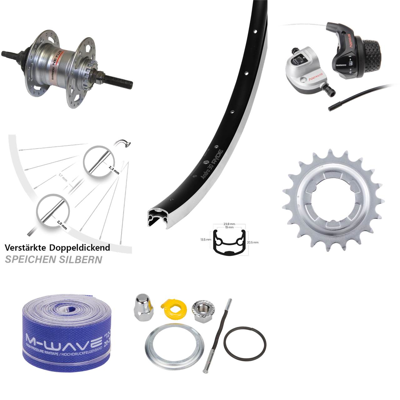 28 Zoll Hinterrad Ryde Andra 30 Shimano Nexus 3 Gang für Rollenbremse