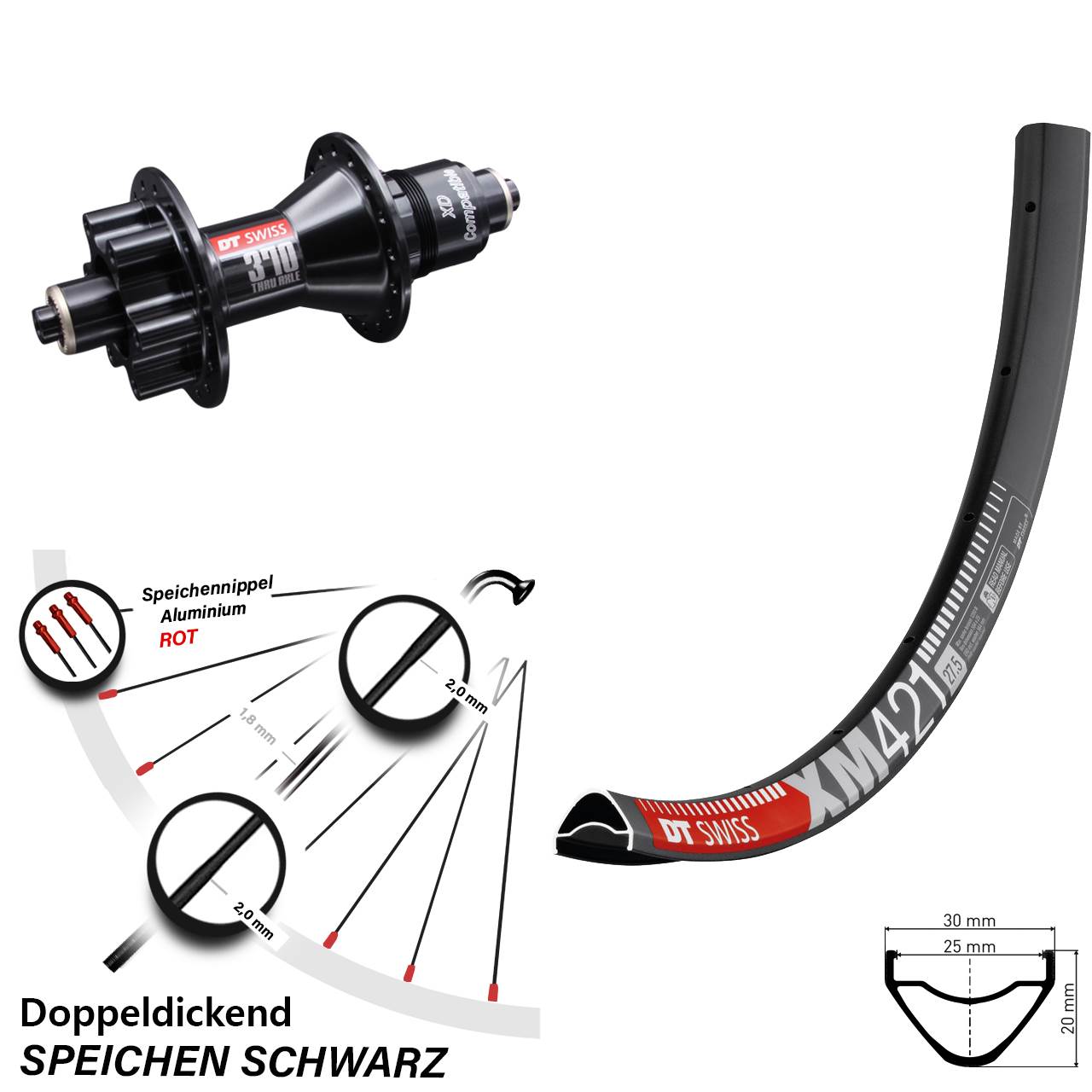 Hinterrad 27,5 Zoll XM 421 DT Swiss 370 Disc 6-Loch Sram XD 5/135