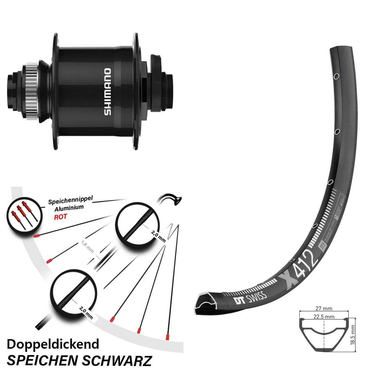 Centerlock Dynamo-Vorderrad 15x100 28-29 Zoll DT Swiss X 412 Shimano DH-UR708-3D