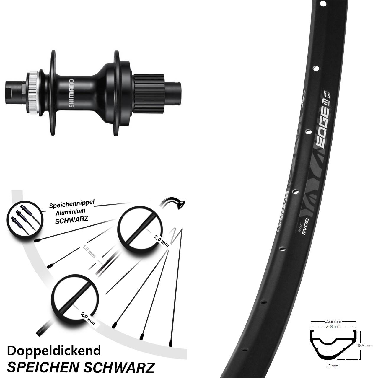 Hinterrad Centerlock 28 Zoll Ryde Edge M22 Shimano FH-MT510 Shimano Micro Spline 12x142