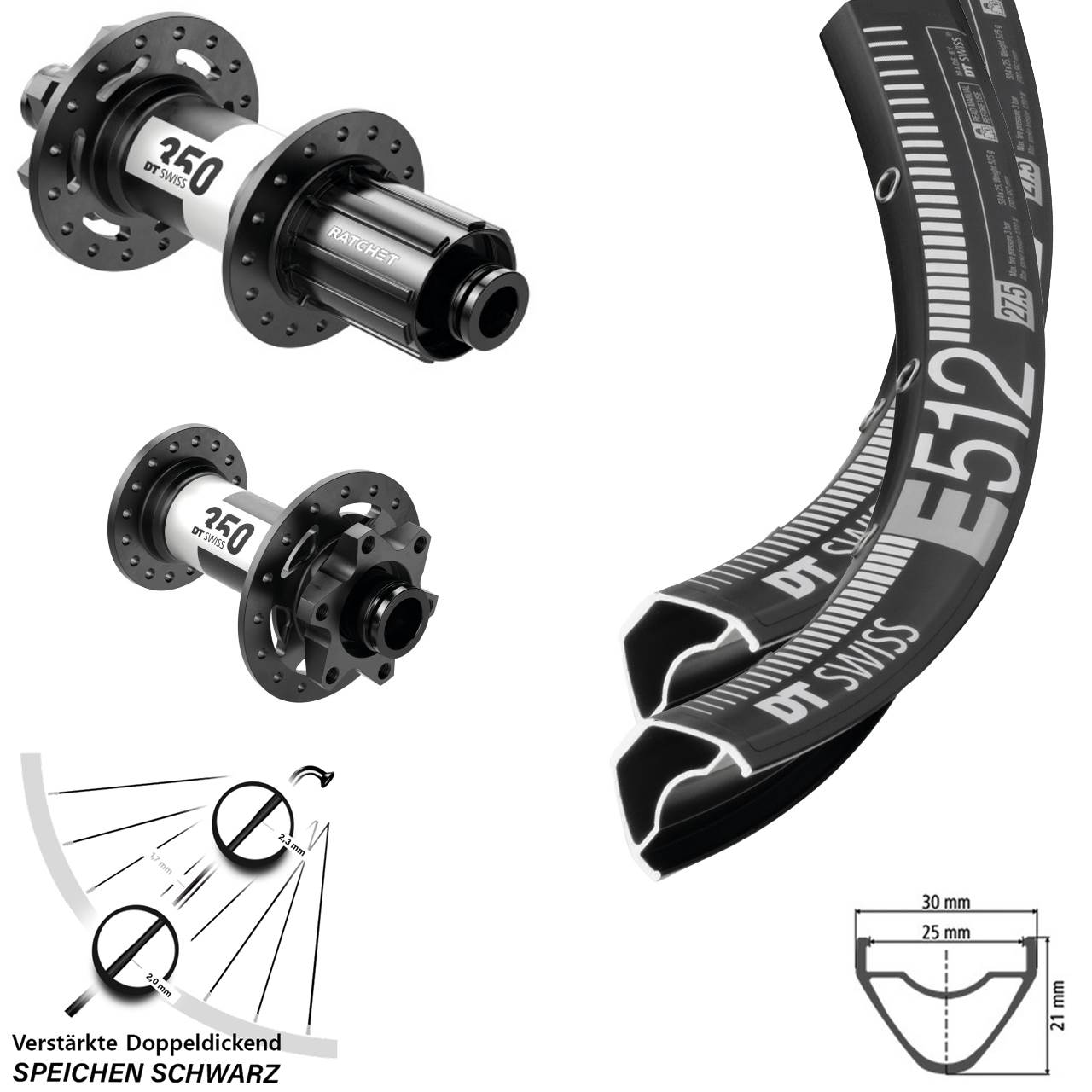 DT Swiss E512-350 650B Disc Laufradsatz 15x100 12x142 8-11 fach HG