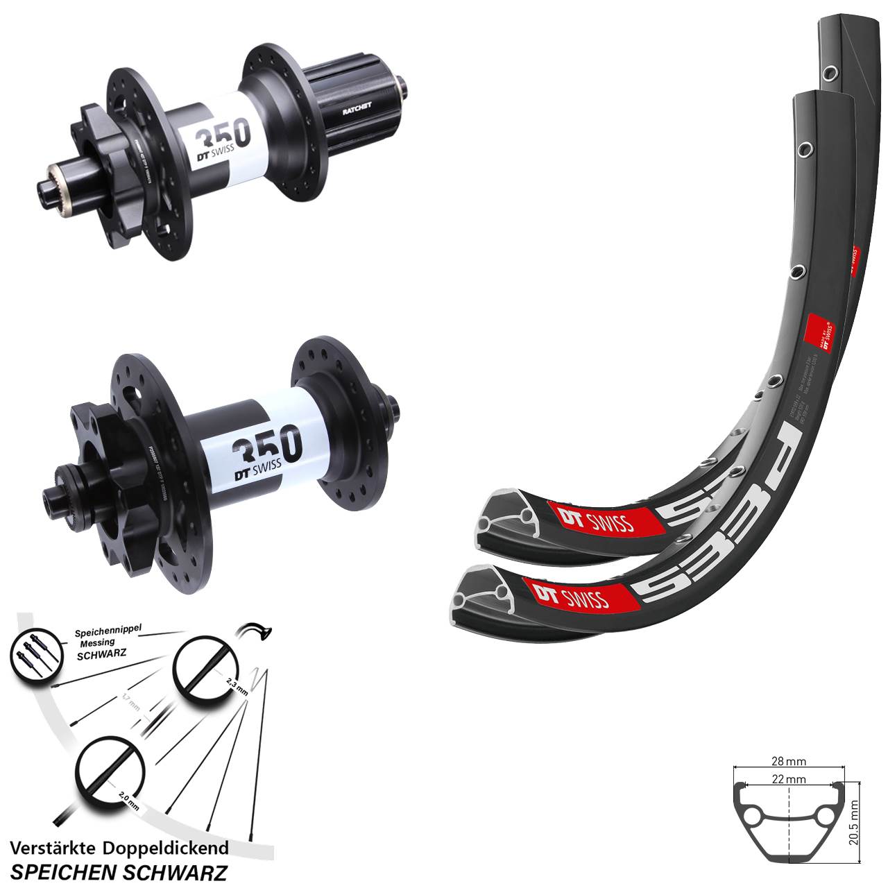 DT Swiss 533d-350 Ratchet 36 Disc 26 Zoll Laufradsatz QR 8-11 fach