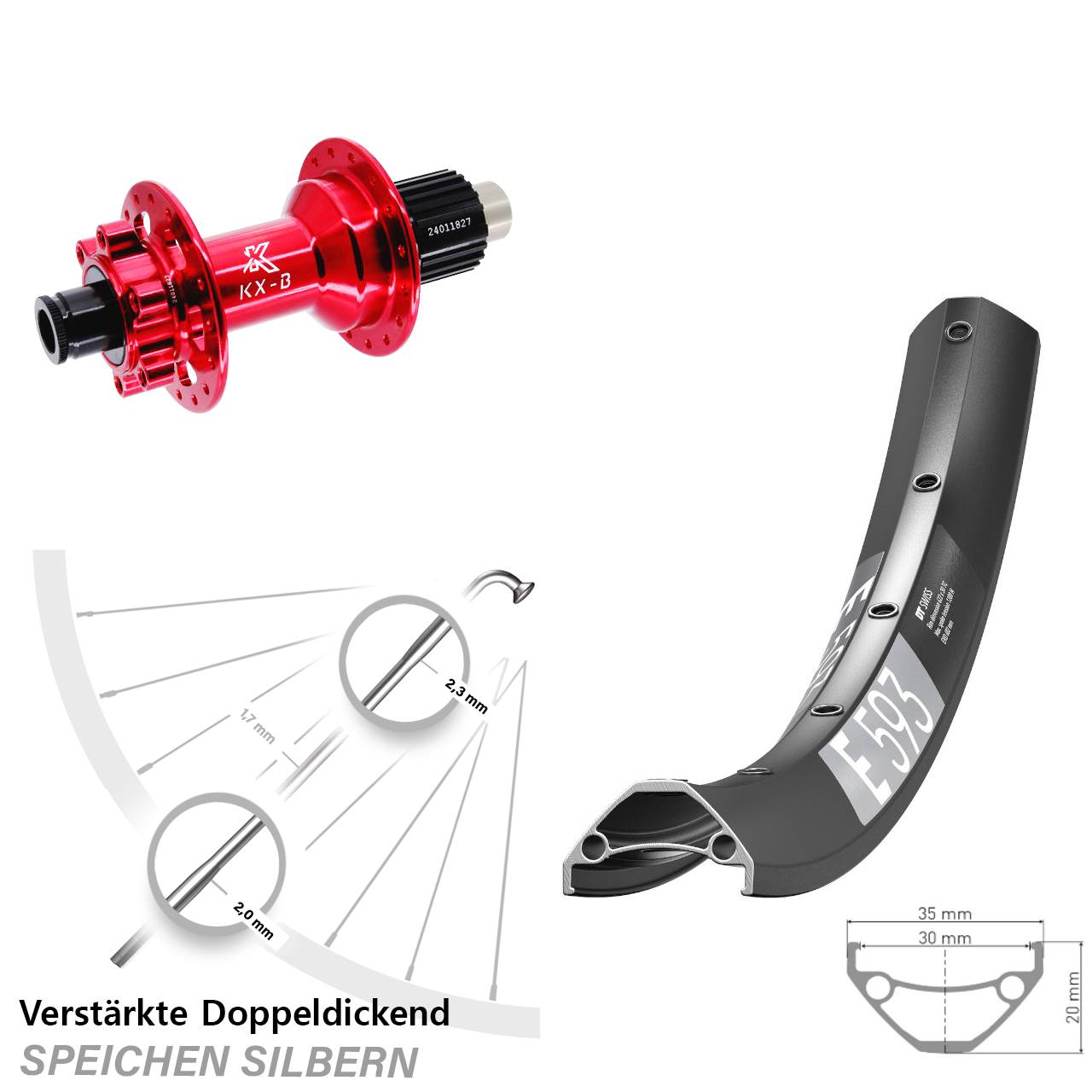29 Zoll DT Swiss E593 KX-B rot Hinterrad 6-Loch 12x148 Shimano Micro Spline