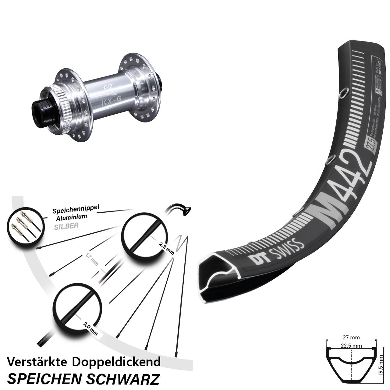 DT Swiss M 442 KX-G 28-29 Zoll Vorderrad Centerlock 15x100