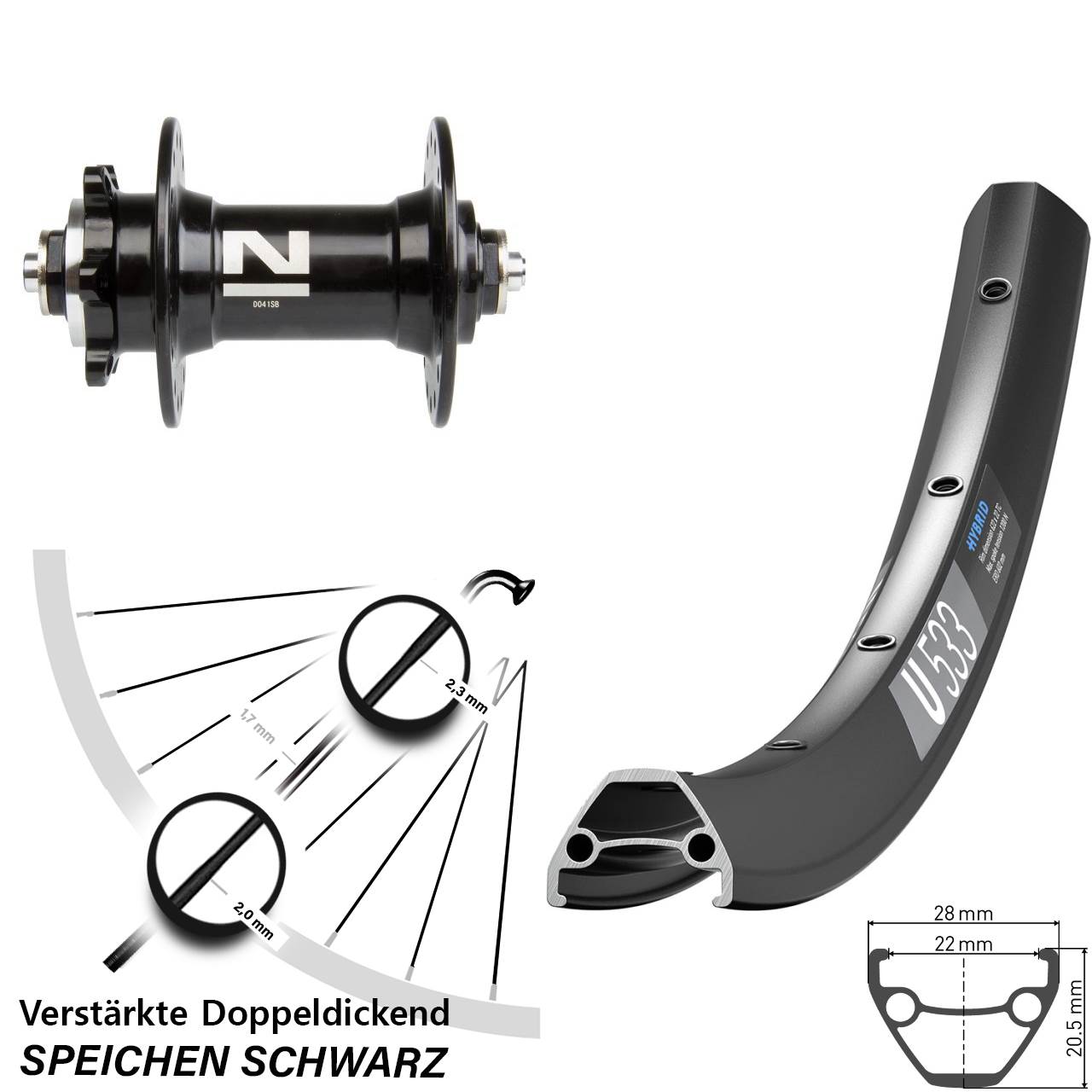 DT Swiss U533 Novatec D041 26 Zoll Vorderrad 6-Loch QR