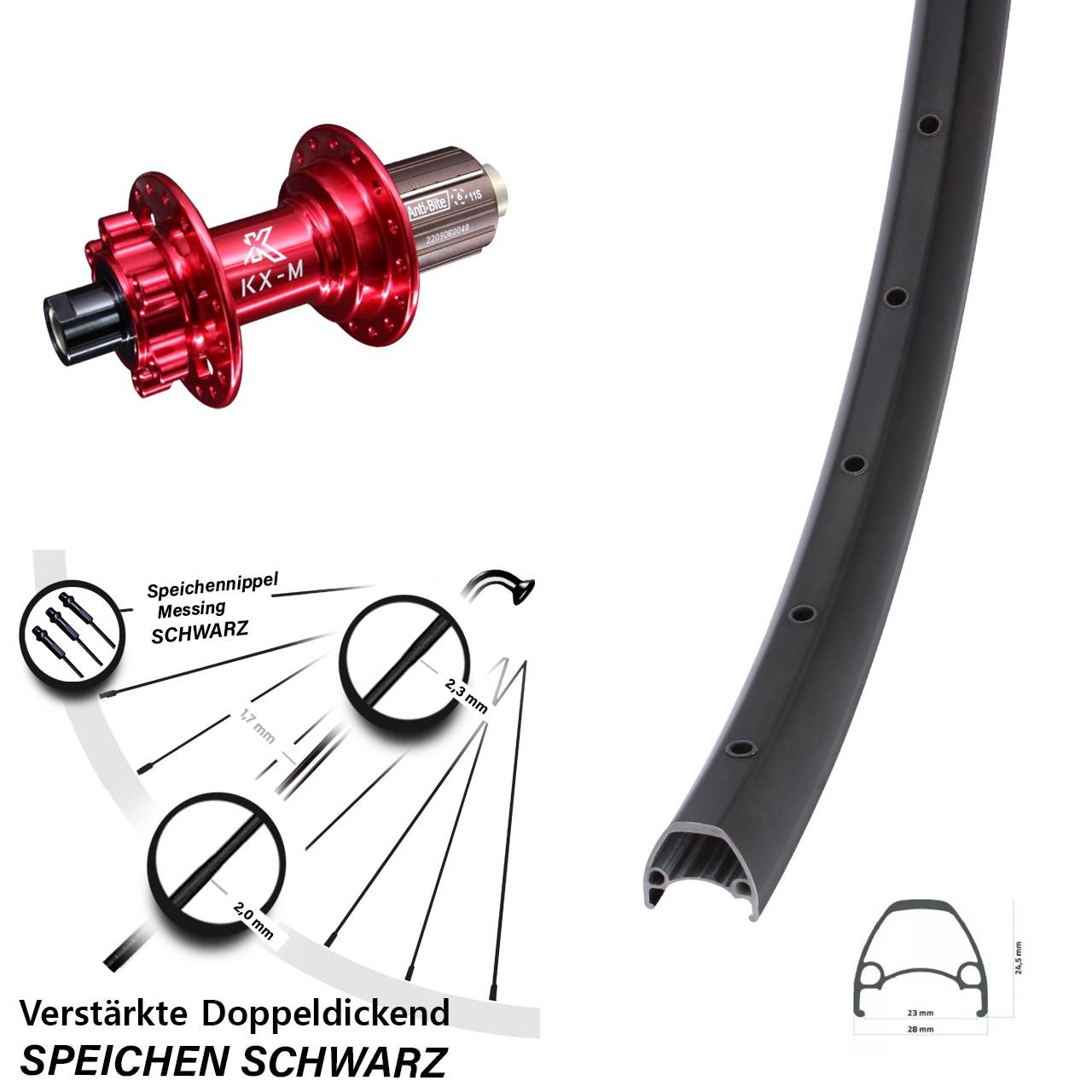 Ambrosio Sport KX-M rot 28 Zoll Disc Hinterrad 12x142 8-12 fach HG