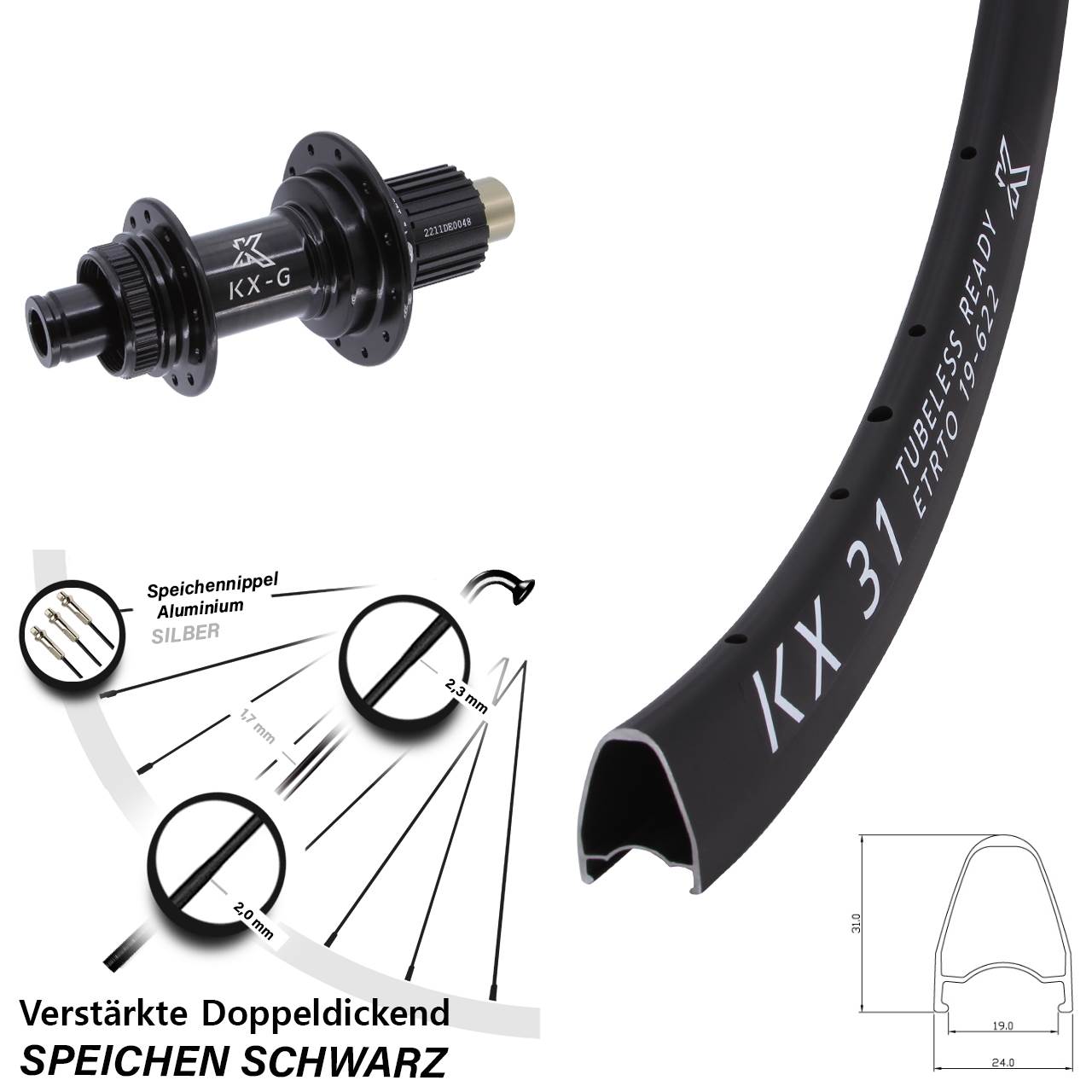 Centerlock Hinterrad 12x142 28 Zoll KX-G31 Shimano Micro Spline