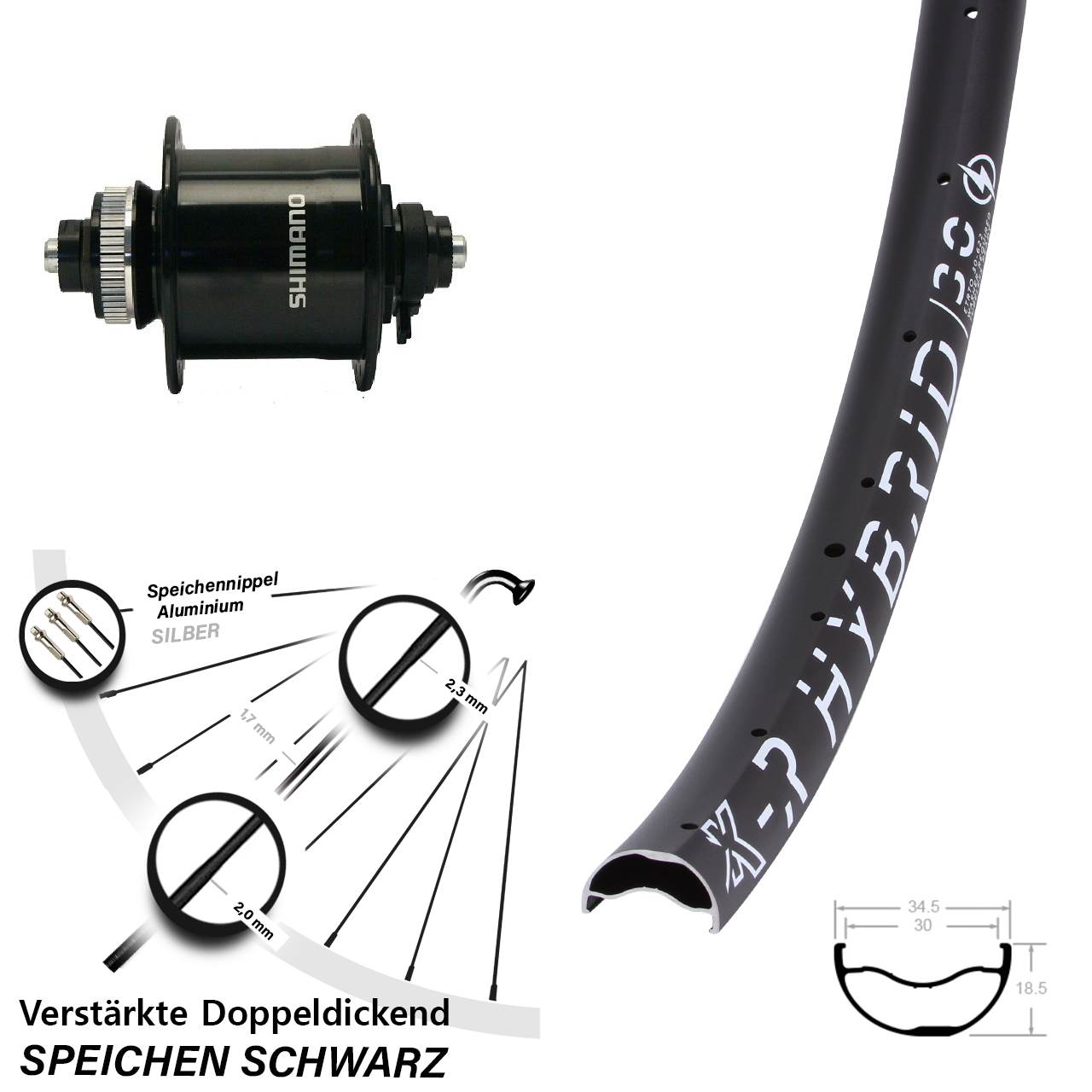 KX-R Hybrid 30 Shimano DH-UR700 29 Zoll Centerlock Dynamovorderrad QR