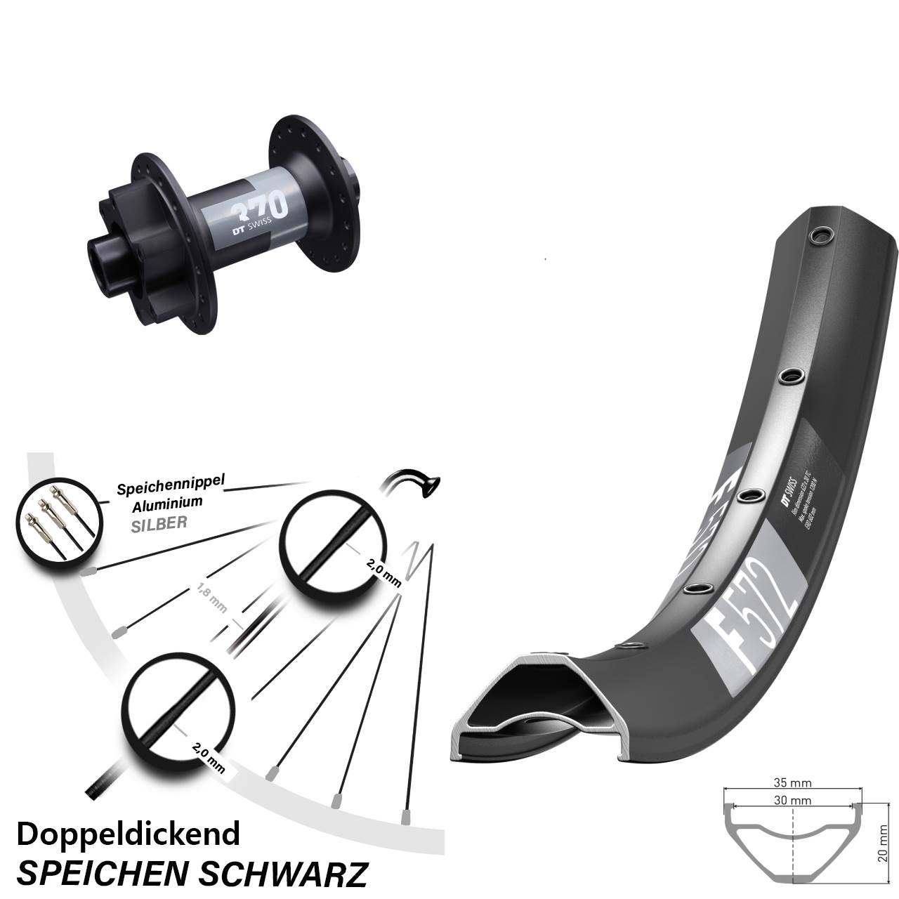 DT Swiss F572 370 27,5 Zoll 6-Loch Vorderrad 15x100