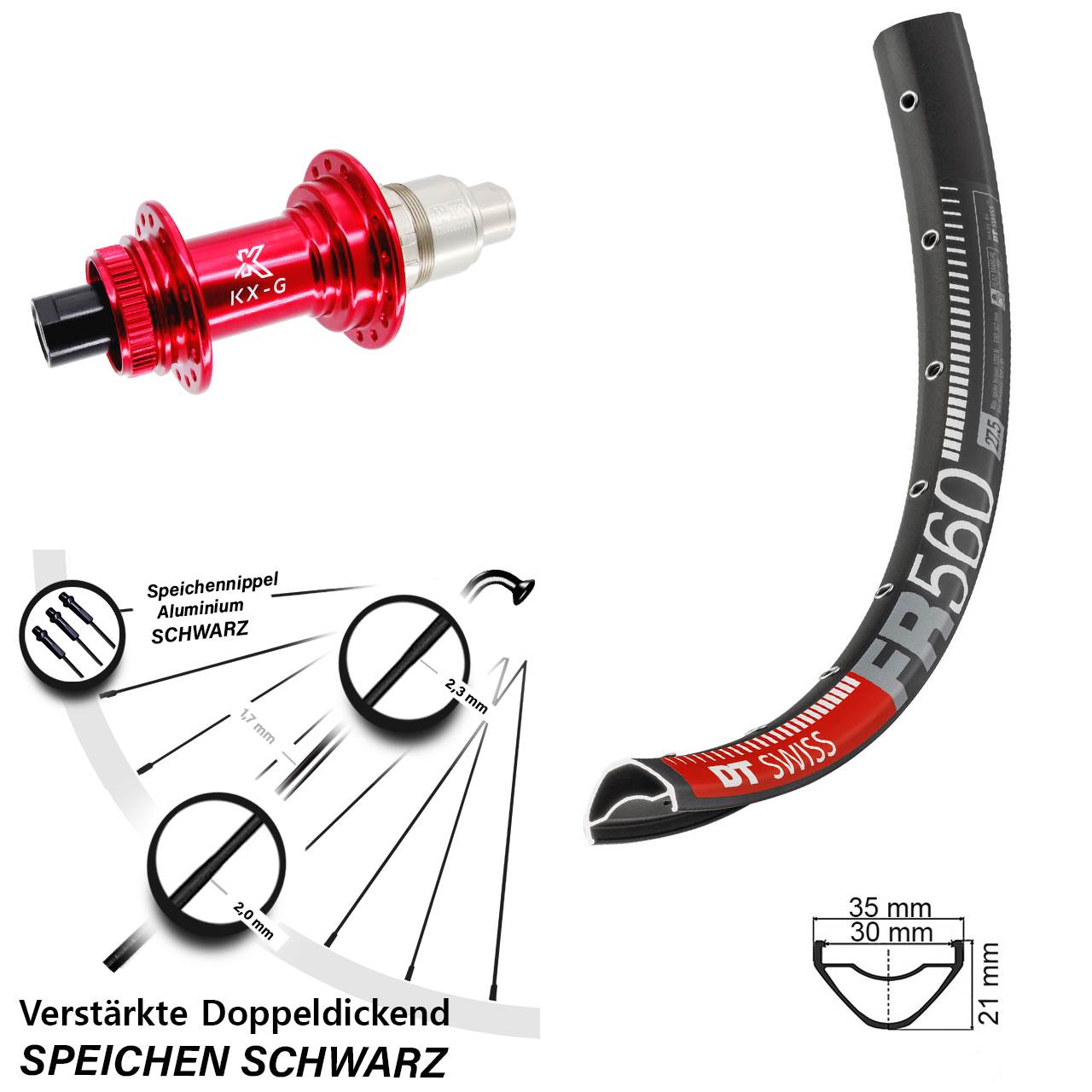 26 Zoll DT Swiss FR560 KX-G rot Disc Hinterrad 12x142 XDR