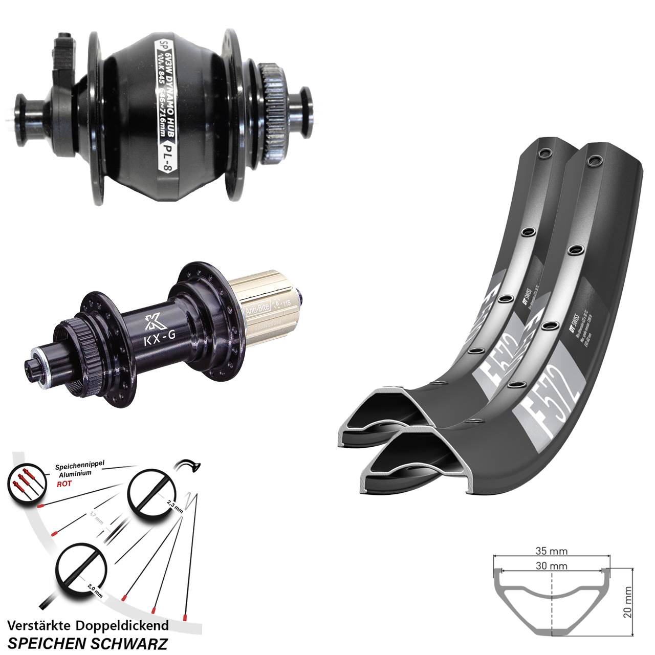 29 Zoll DT Swiss F572 KX-G SP PL-8 Disc Laufradsatz für Schnellspanner 8-12 fach HG