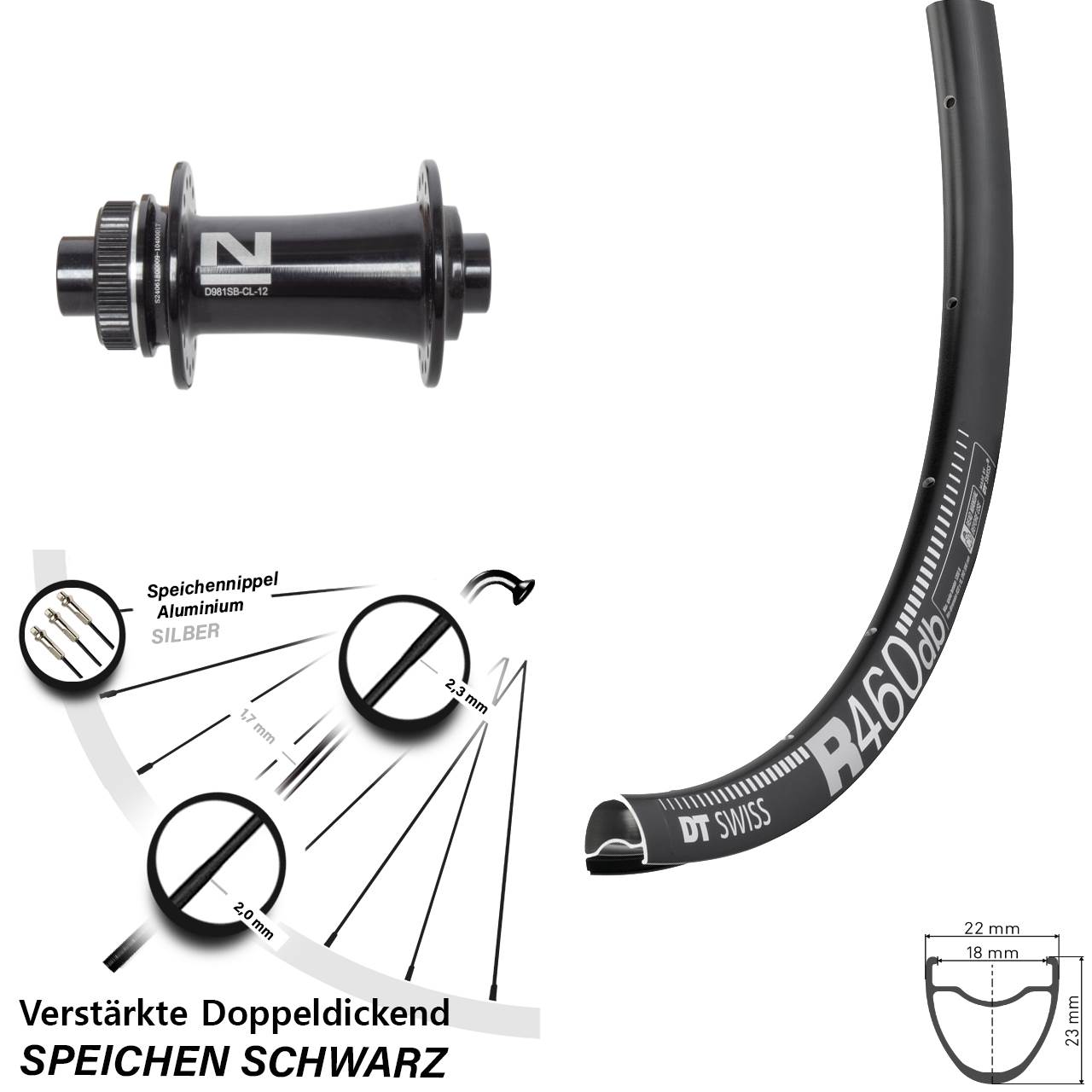 Vorderrad Centerlock 12x100 28 Zoll DT Swiss R460 Novatec D981