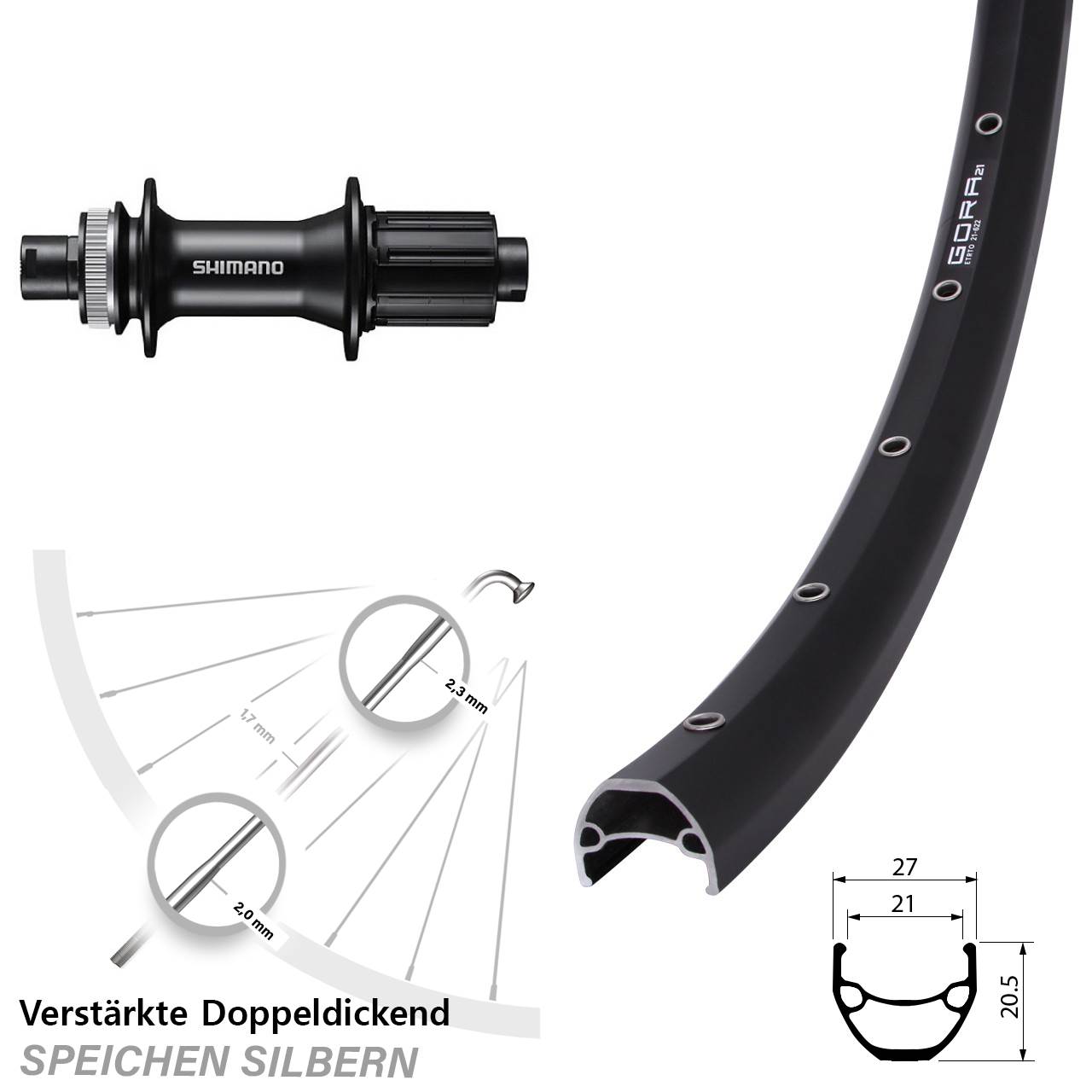 Disc Laufrad 28 Zoll Gora 21 Shimano FH-MT400 8-11 fach HG 12x142