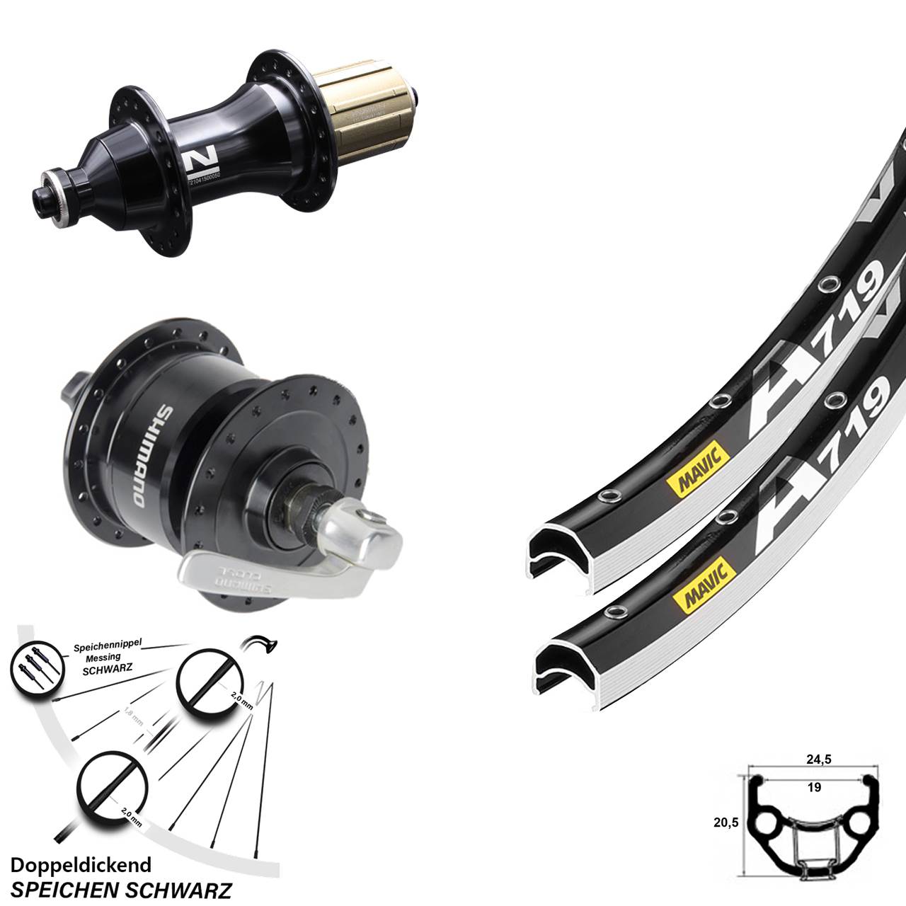 Mavic A719 Novatec F-162SB Shimano DH3N72 28 Zoll Laufradsatz QR 8-12 fach