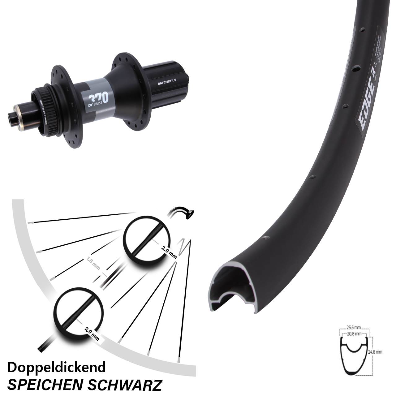 Hinterrad 28 Zoll Ryde Edge R25 OS DT Swiss 370 5x135 Centerlock 8-12 fach