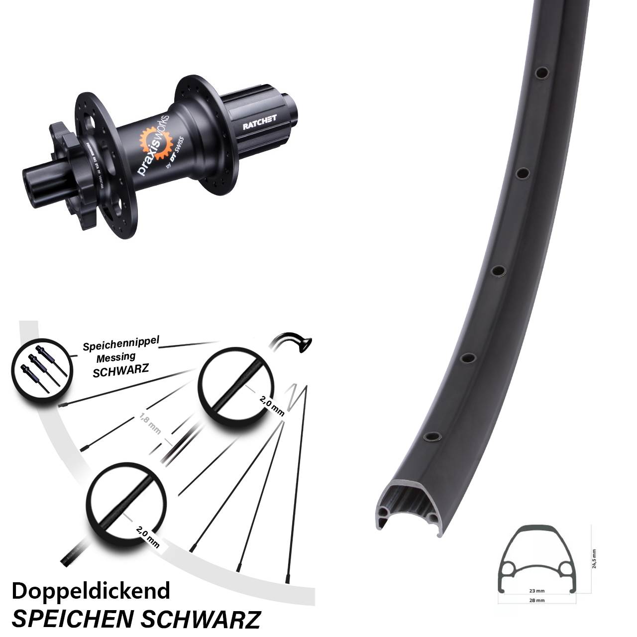 Disc Hinterrad 28 Zoll Ambrosio Sport DT Swiss 350 8-11 fach HG 12x142
