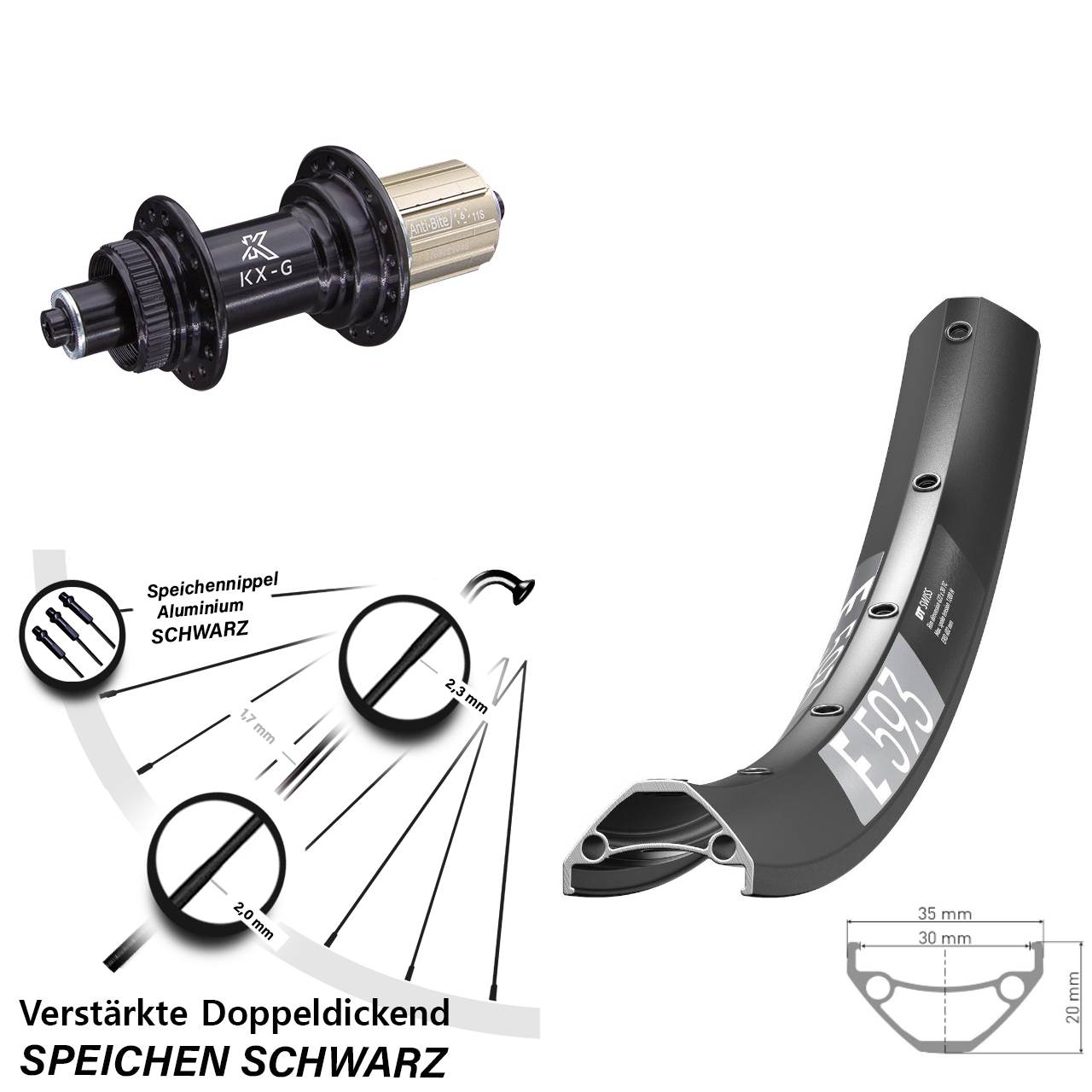 Disc Laufrad 650B DT Swiss E593 KX-G 8-12 fach für Schnellspanner