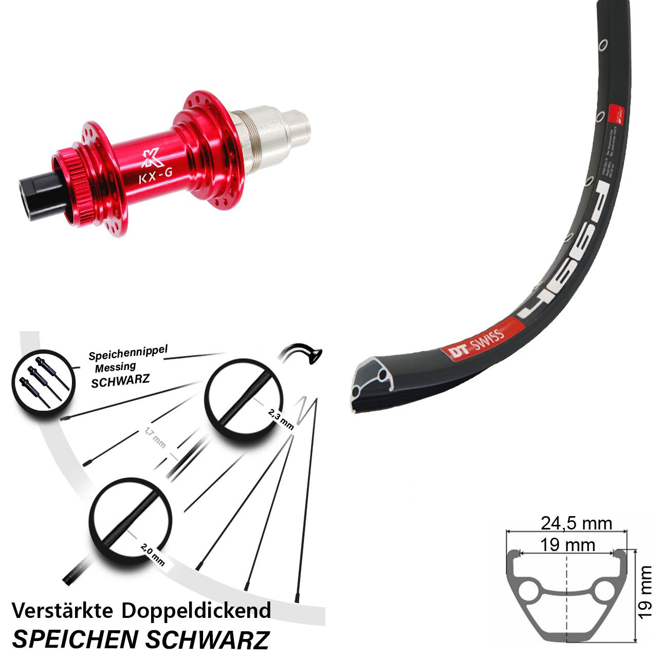 Disc Hinterrad 28-29 Zoll DT Swiss 466 KX-G rot XDR 12x142