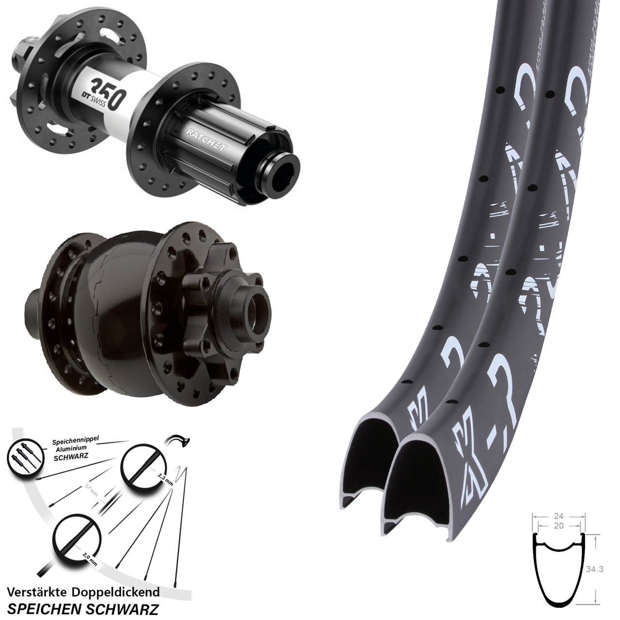 6-Loch Laufradsatz 15x100 12x142 KX-R Road DT Swiss 350 SON 28 Zoll 8-11 fach HG