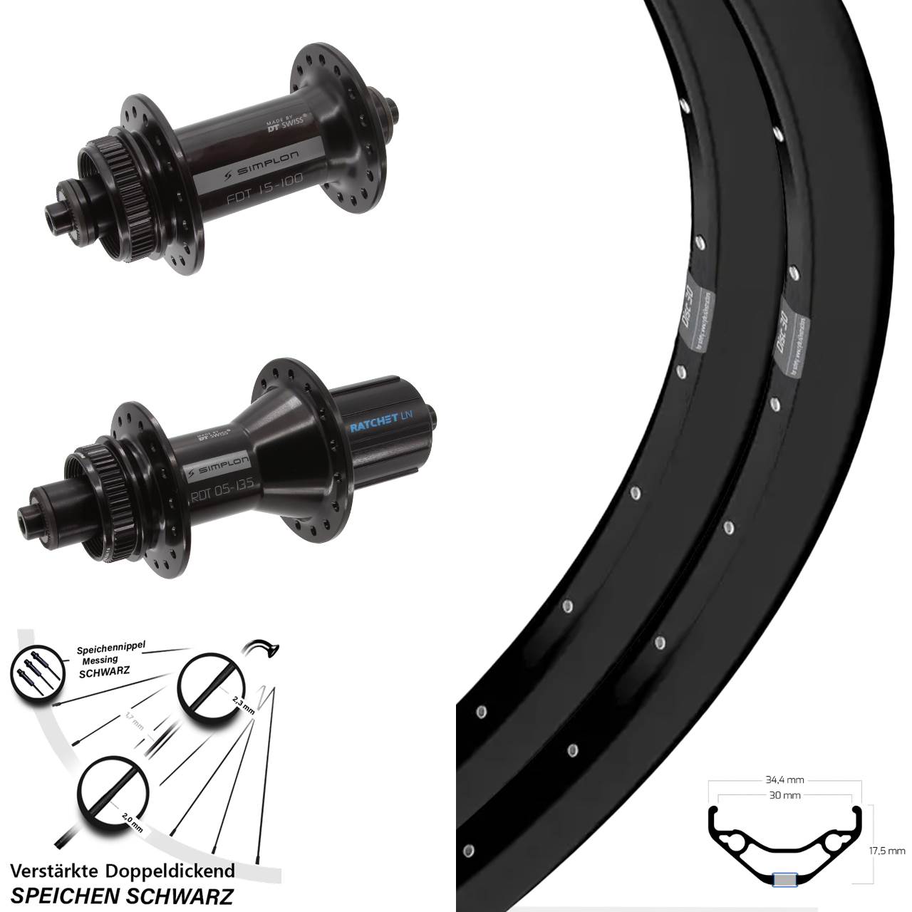 Ryde Disc 30 DT Swiss 370 Hybrid 27,5 Zoll Centerlock Laufradsatz QR 8-11 fach HG