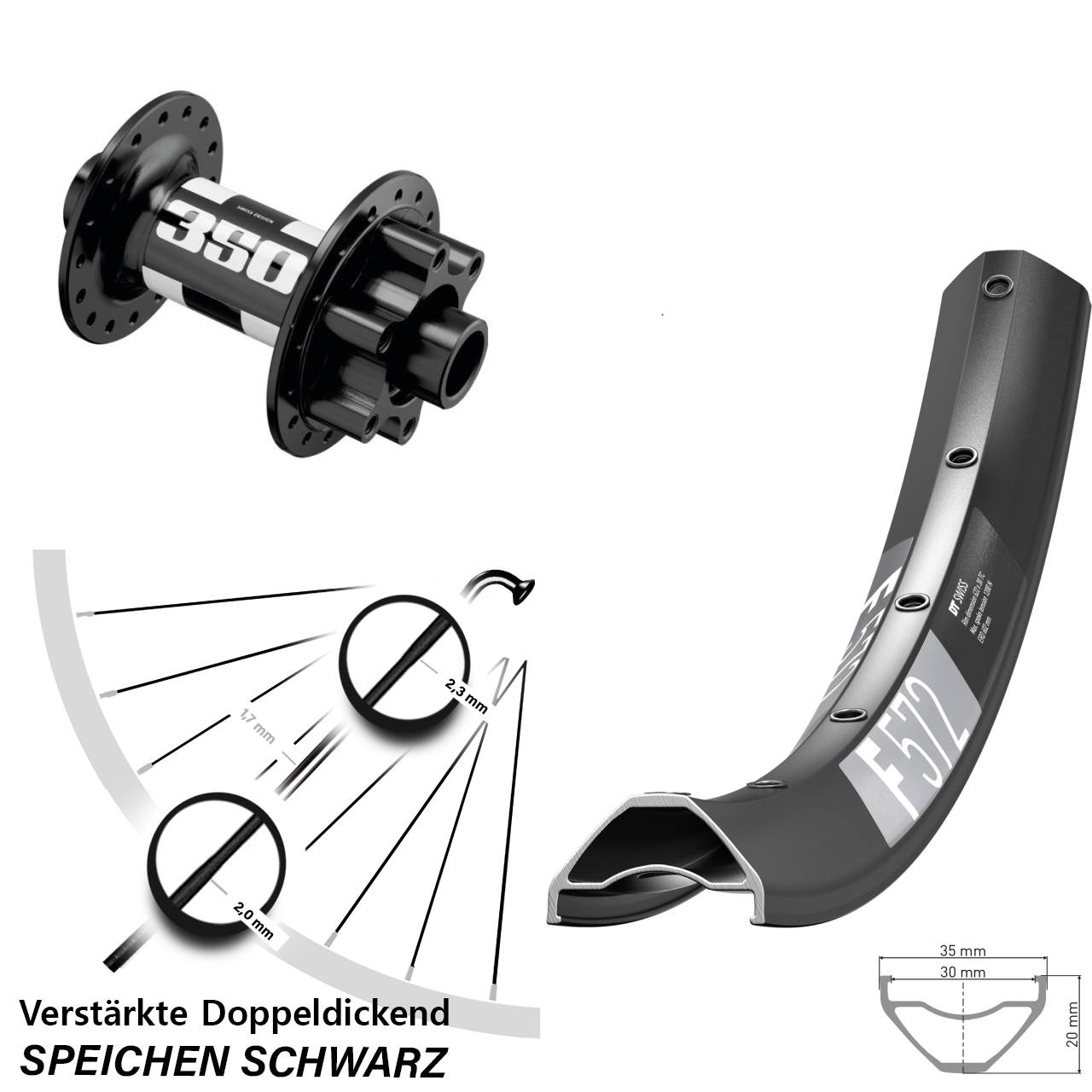 29 Zoll DT Swiss F 572-350 6-Loch Vorderrad 15x110 Boost