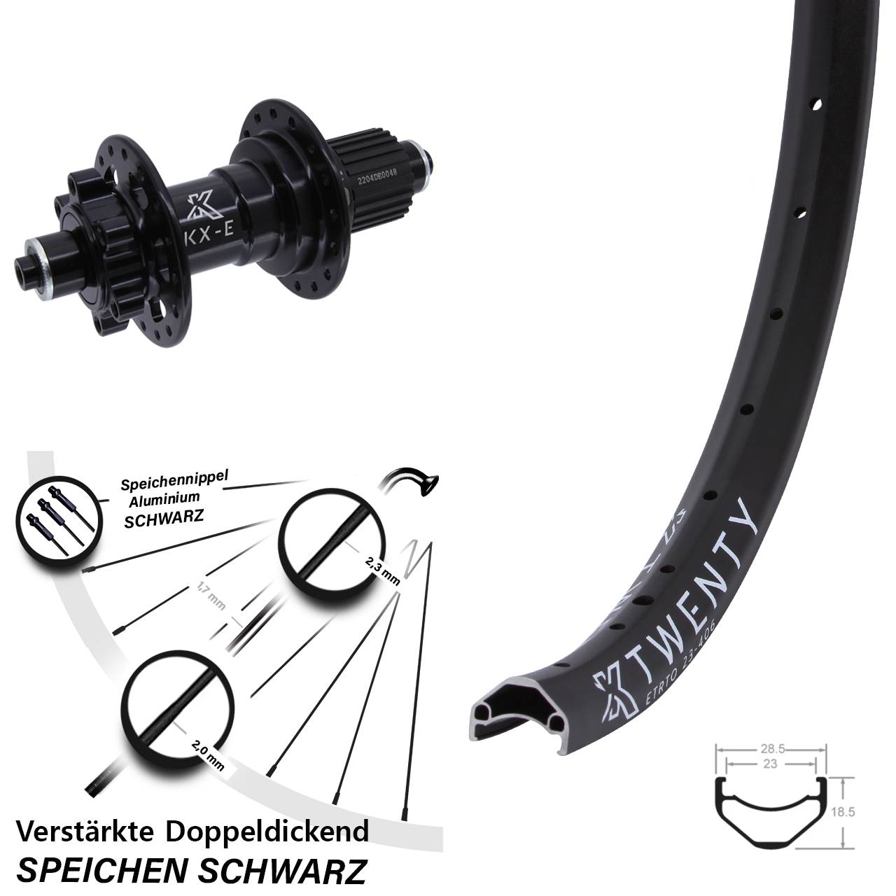 Hinterrad 6-Loch 20 Zoll KX-E Twenty Micro Spline QR