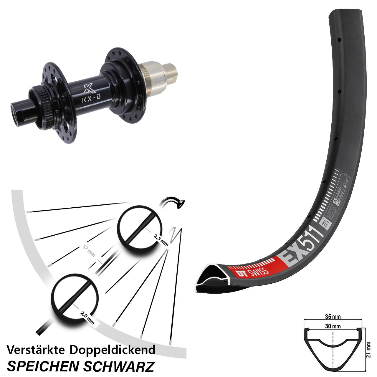 29 Zoll DT Swiss EX511 KX-B Boost Disc Hinterrad 12x148 SRAM XD