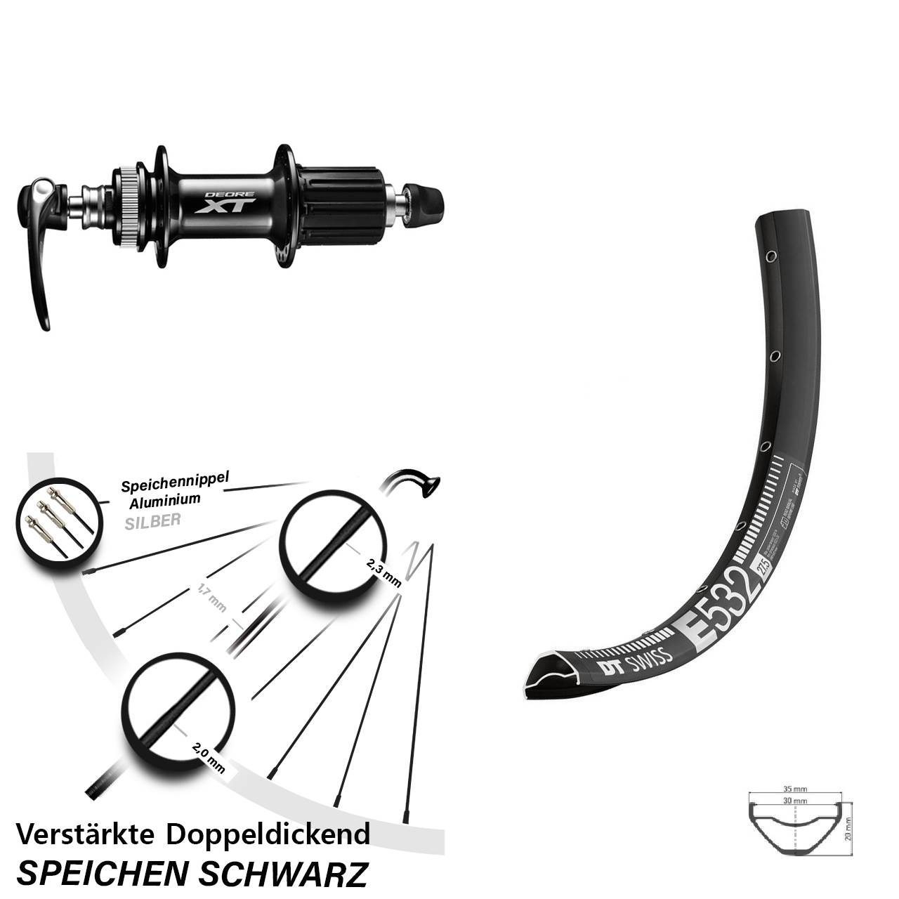 27,5 Zoll DT Swiss E532 Shimano XT Hinterrad Centerlock für Schnellspanner 8-11 fach HG