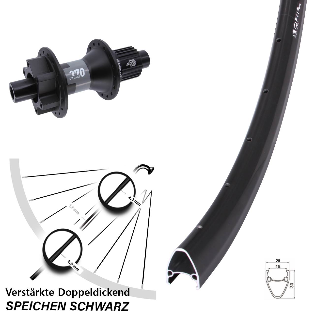 Gora Plus DT Swiss 370 28 Zoll Disc Hinterrad 12x142 Micro Spline