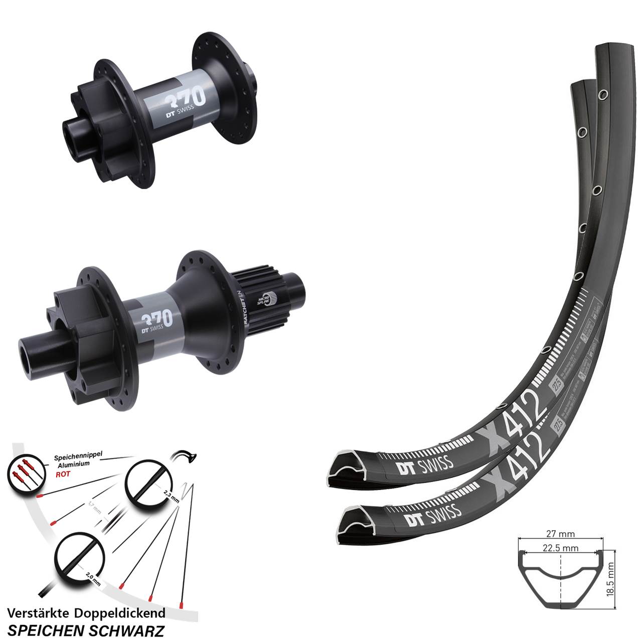 6-Loch 29 Zoll Laufradsatz DT Swiss X 412-370 Shimano Micro Spline 15x100 12x142