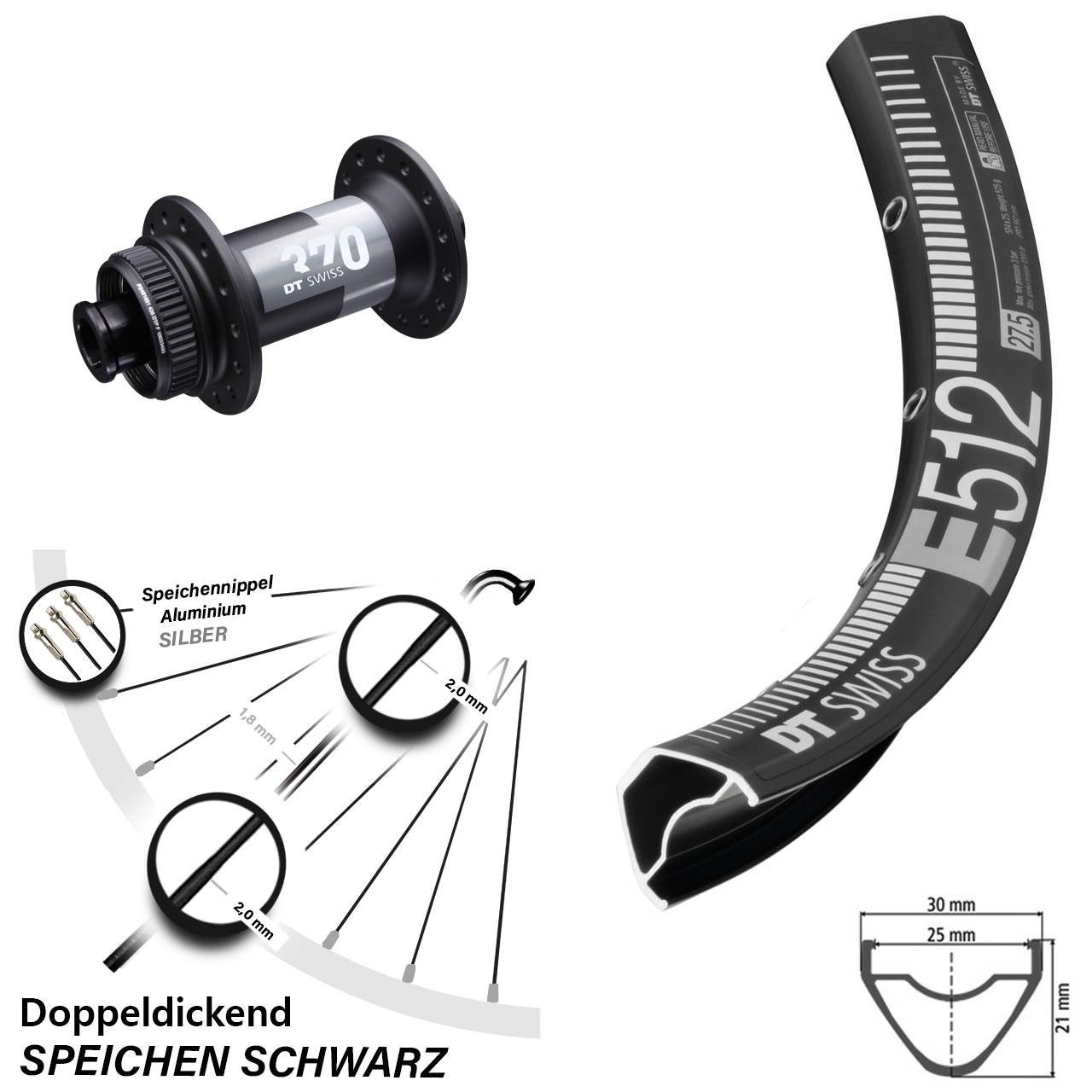 29 Zoll DT Swiss E 512-370 Vorderrad Centerlock 15x100