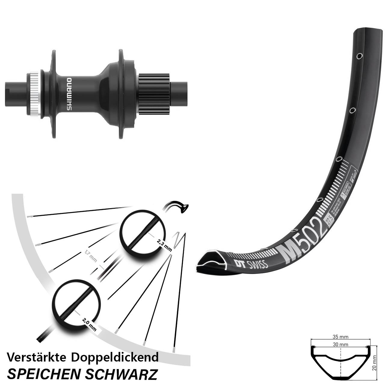 Hinterrad Centerlock 12x142 27,5 Zoll DT Swiss M 502 Shimano FH-MT410 Micro Spline