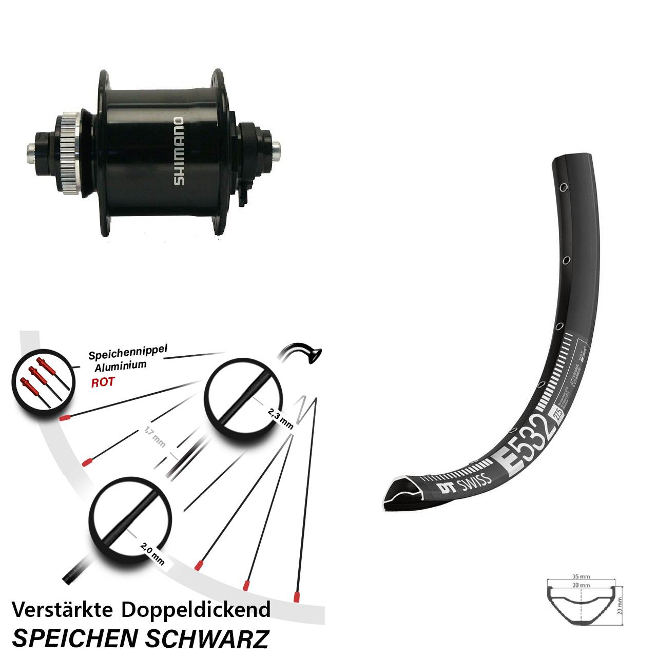 27,5 Zoll DT Swiss E532 Shimano DH-UR700-3D Centerlock Vorderrad Schnellspanner