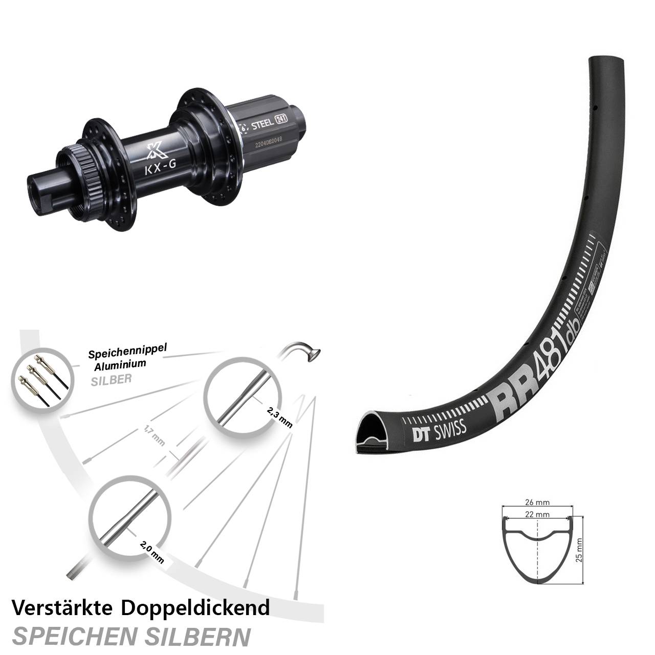 28 Zoll Hinterrad Road Disc KX-GS 12x142 Centerlock DT Swiss RR 481 DB Shimano 8-12 fach