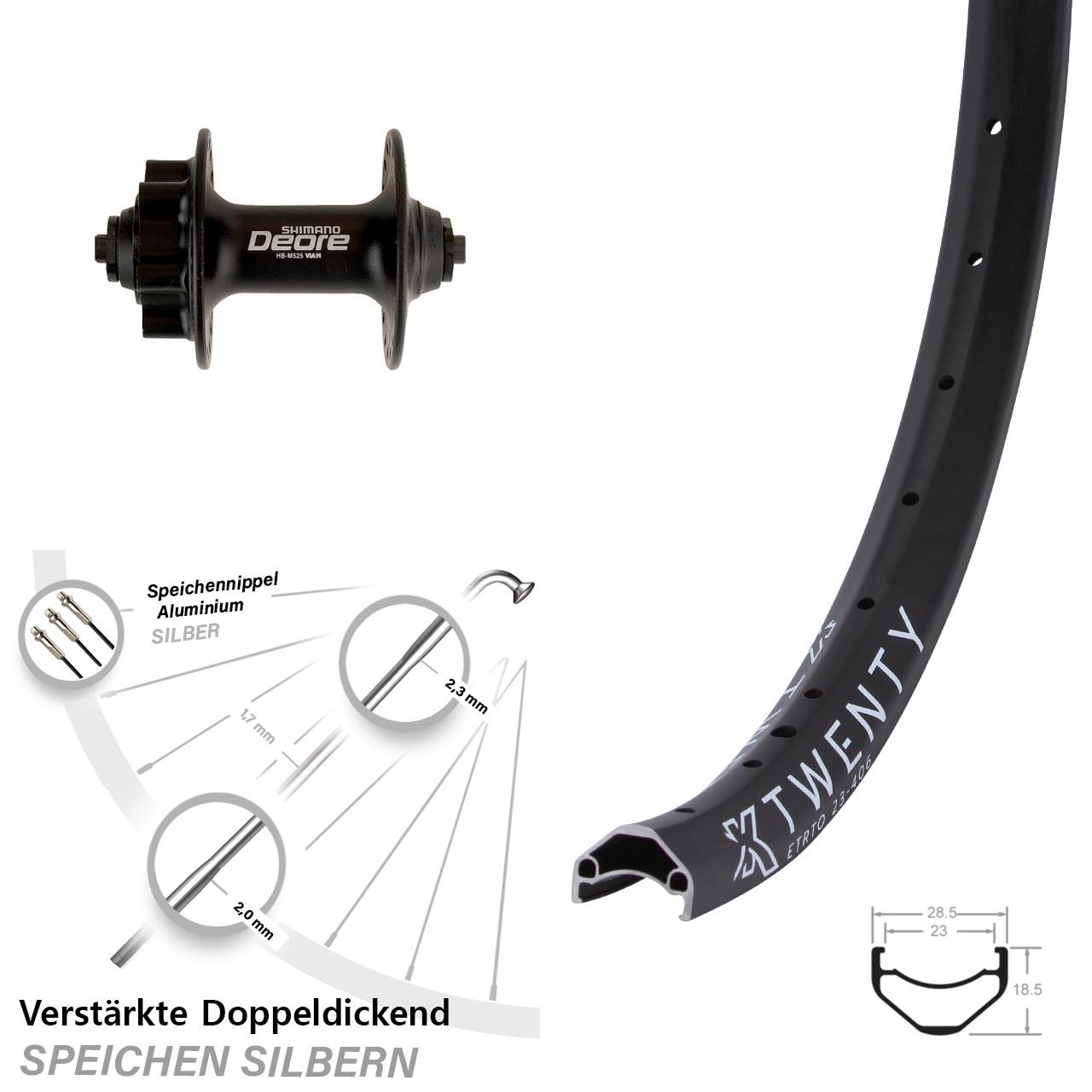20 Zoll KX Twenty Shimano Deore Disc Laufrad QR