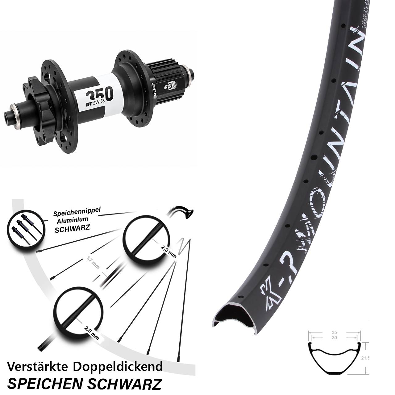 KX-R Mountain DT Swiss 350 29 Zoll 6-Loch Hinterrad für Schnellsp. Micro Spline