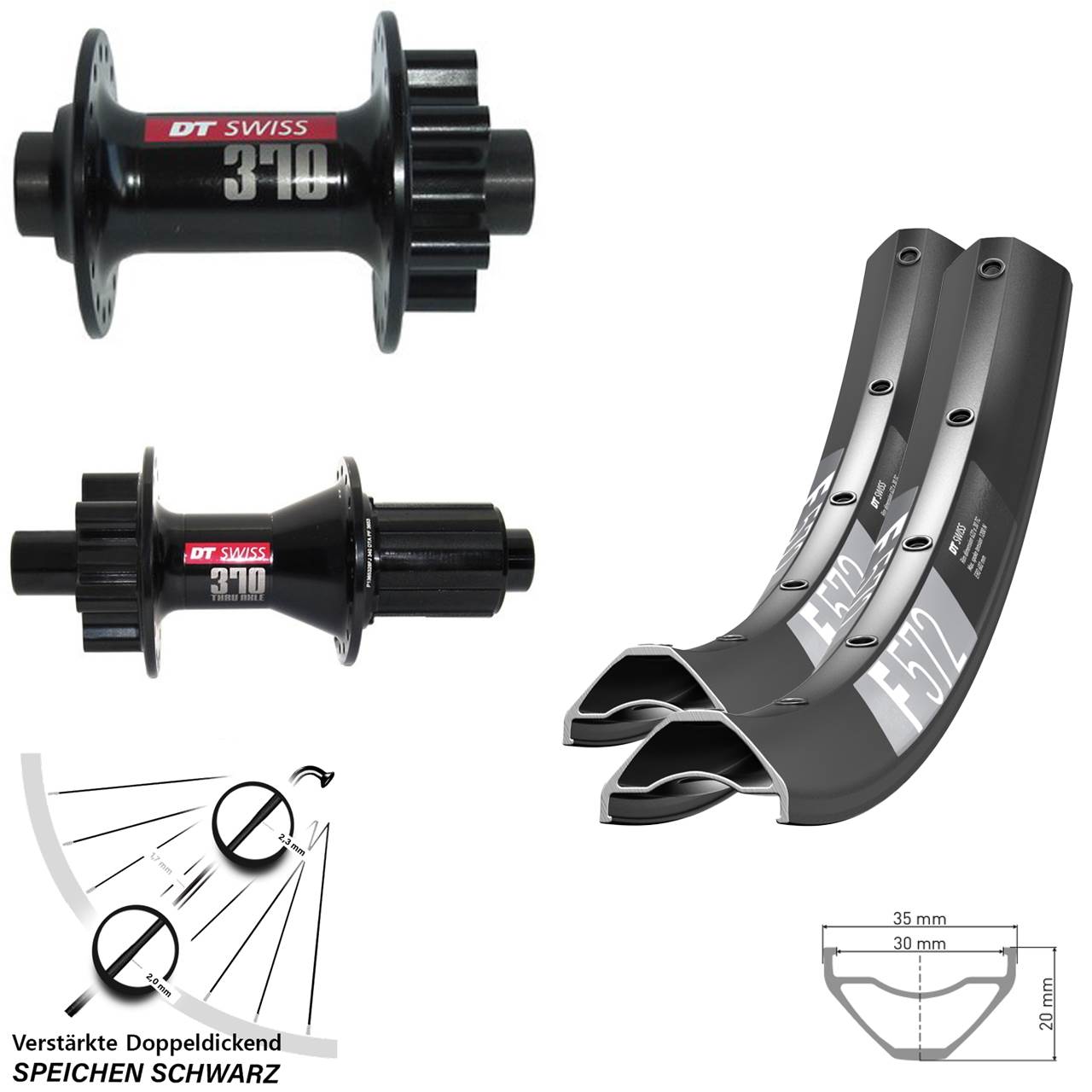 27,5 Zoll DT Swiss F572 DT Swiss 370 Hybrid Laufradsatz 6-Loch 15x100 12x142 8-11 fach