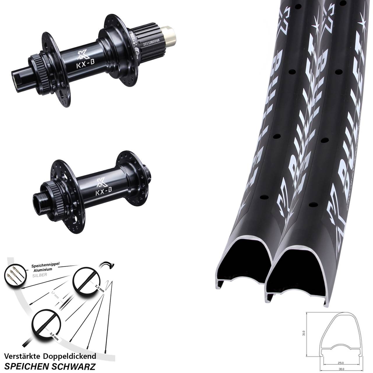 Centerlock Laufradsatz 15x110 12x148 28-29 Zoll KX-Bullet OS Shimano Micro Spline