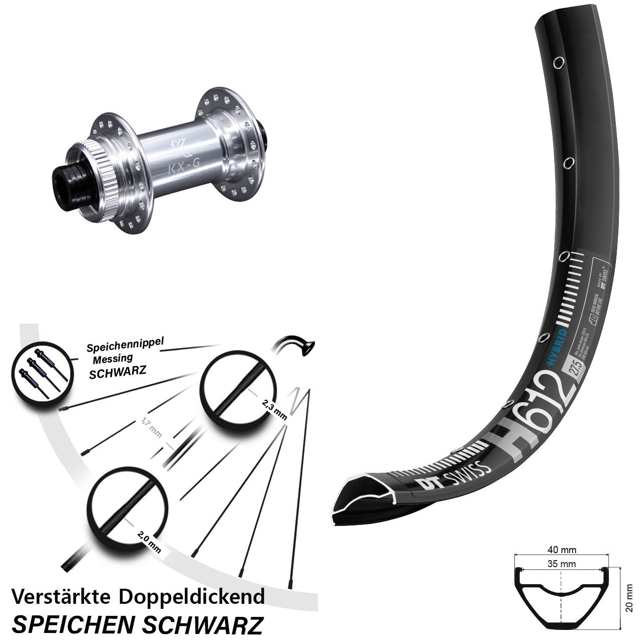 Vorderrad Centerlock 15x100 27,5 Zoll DT Swiss H 612 KX-G